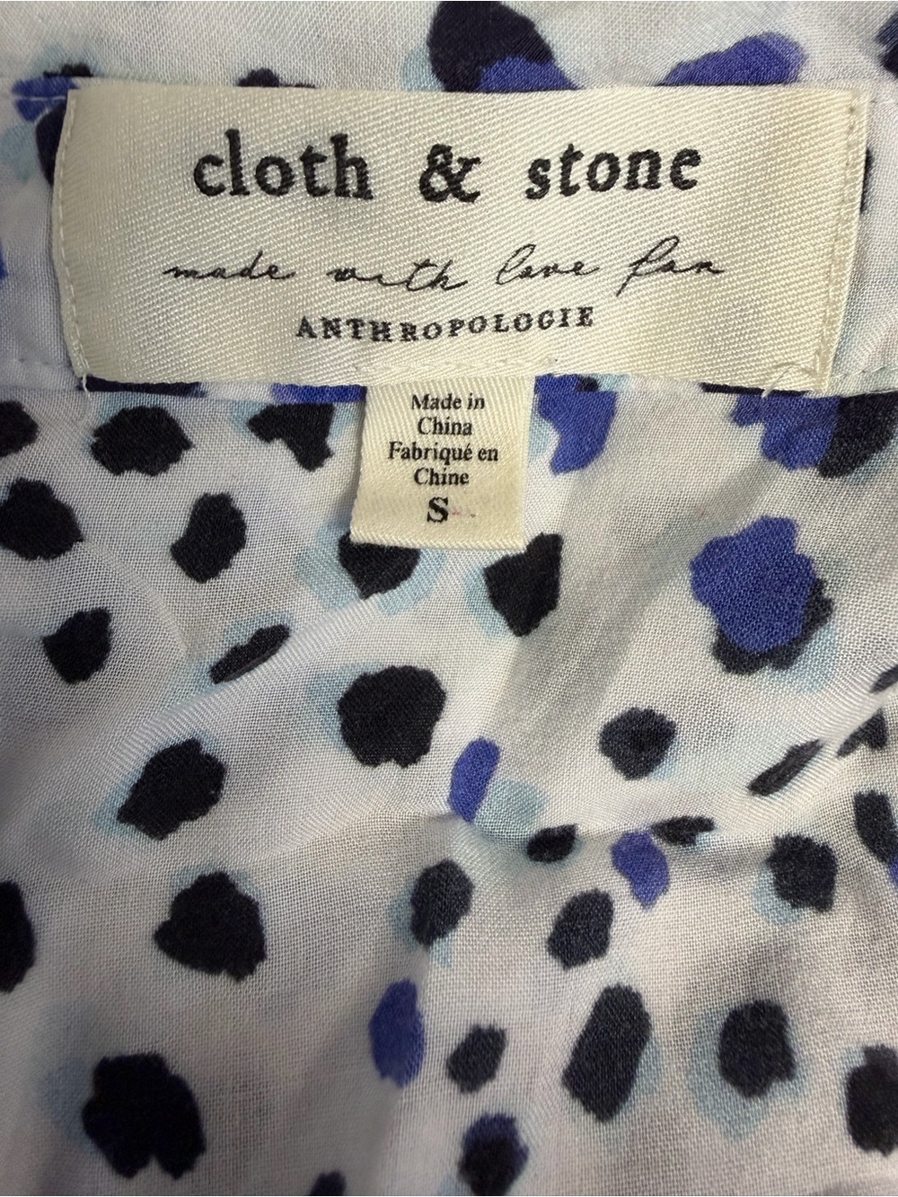 Cloth & Stone Anthropologie Blue Black Spotted Button Down Blouse Small - Picture 3 of 7